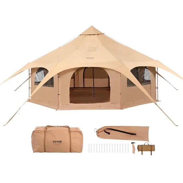 Alt view image 15 of 15 - Canvas Tent, 4 Seasons 5 m/16.4 ft Bell Tent, Canvas Tent for Camping with Stove Jack, Breathable Yurt Tent for up to 8 People, Family Camping Outdoor Hunting Party