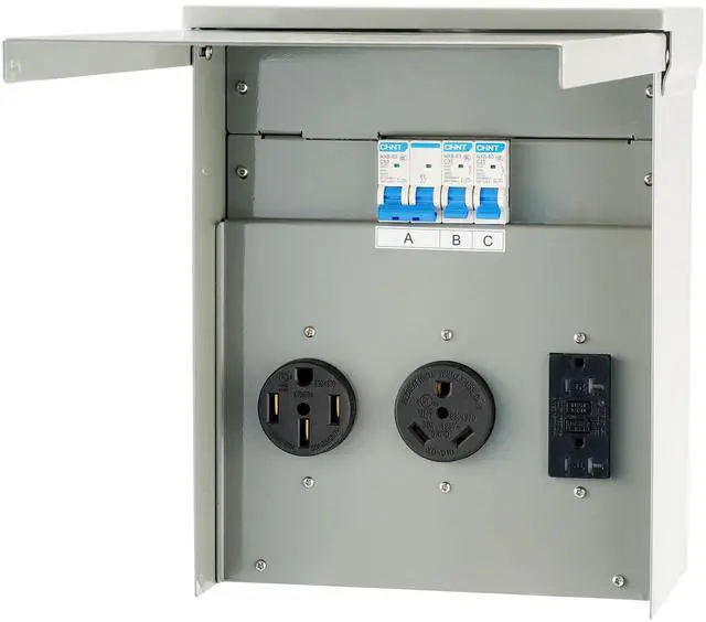 Alt view image 15 of 15 - VEVOR Temporary Power Outlet Panel, 125/250V, RV Power Outlet Box with a 20/30/50 Amp Receptacle Installed, NEMA 14-50R / NEMA TT-30R / 15A GFCI for RV Camper Trailer Motorhome, Tested to UL Standards