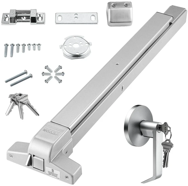 Alt view image 14 of 14 - VEVOR Push Bar Door Locks, Carbon Steel Panic Bars for Exit Doors, with Exterior Lever and 3 Keys, Push Bar Panic Exit Device Door Hardware for Metal Wood Door, for Left and Right Handed Doors