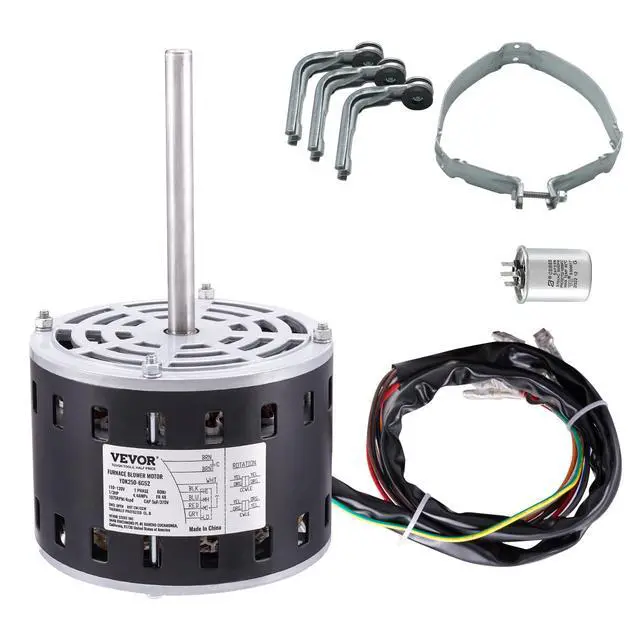 Alt view image 15 of 15 - 1/3HP Furnace Blower Motor, 110/120V 4.4Amps, 1075RPM 4 Speeds, CW/CCW Rotation, 48 Frame 5.2" Shaft Length, 5F/370V Capacitor + 11" Hold Hoop