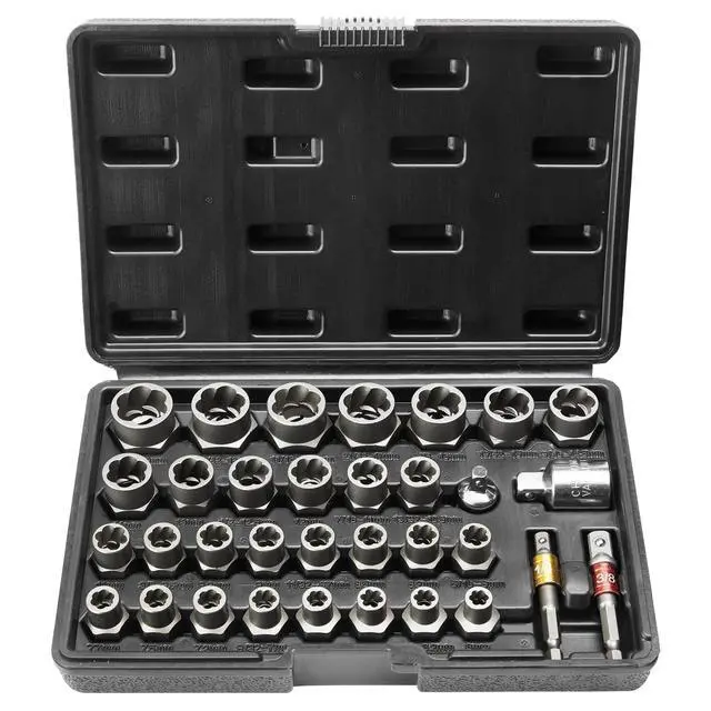 Alt view image 15 of 15 - VEVOR Bolt Extractor Set, 29-Piece Bolt and Nut Remover Set, 6mm to 10mm, 13/32" to 3/4", CR-MO Steel Extraction Socket Set with Storage Case, for Removing Damaged Rusted Bolts, Nuts and Screws
