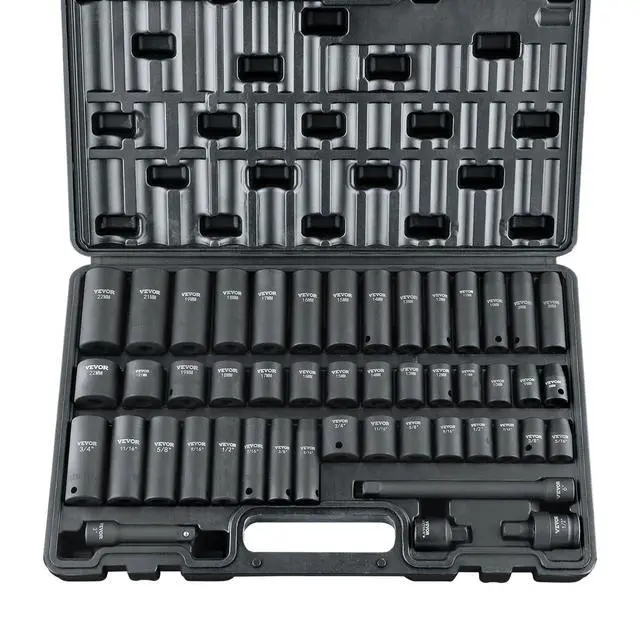 Alt view image 15 of 15 - VEVOR 3/8" Drive Impact Socket Set, 48 Piece Socket Set SAE 5/16" -3/4" & Metric 8-22mm6 Point Cr-V Drive Extension Bar Universal Joint & Power Drill Adapter Includes Storage Case