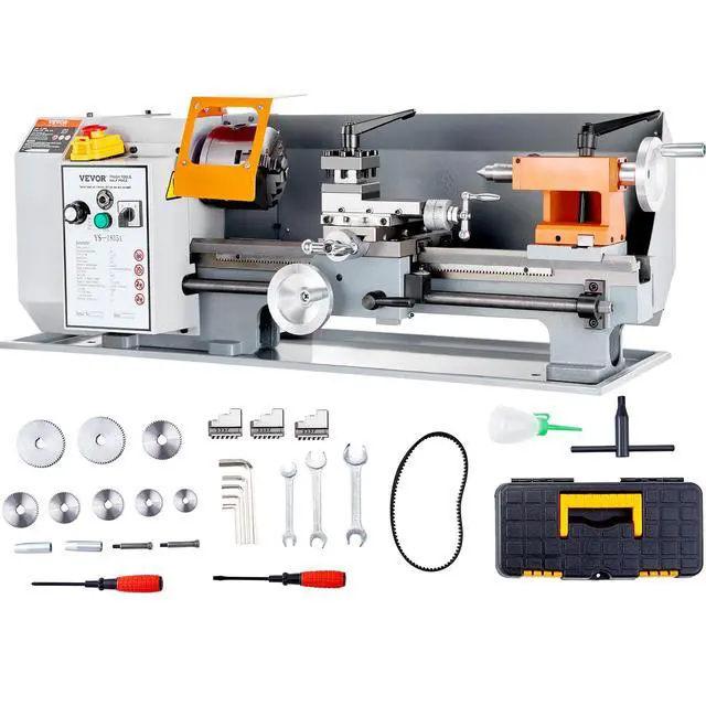 Alt view image 10 of 10 - Benchtop Metal Lathe, 7'' x 13.78'', offers precise metalworking with a 0-2200 RPM variable speed, powered by a 500W brush motor and durable metal gears. Includes a tool box for precise part