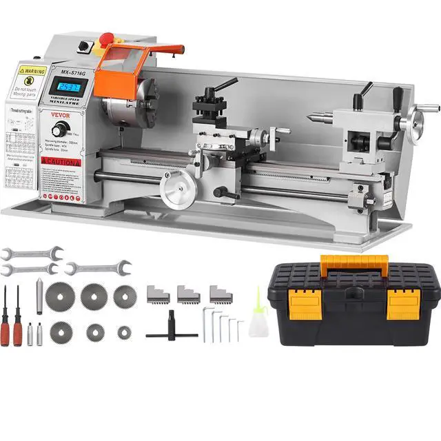 Alt view image 8 of 8 - VEVOR Compact Metal Lathe, 7'' x 16'', 800W, Precision Desktop Metalworking Lathe, Variable Speed 150-2500 RPM, Includes 3.9'' 3-jaw Chuck & Tool Box for Detailed Part Crafting