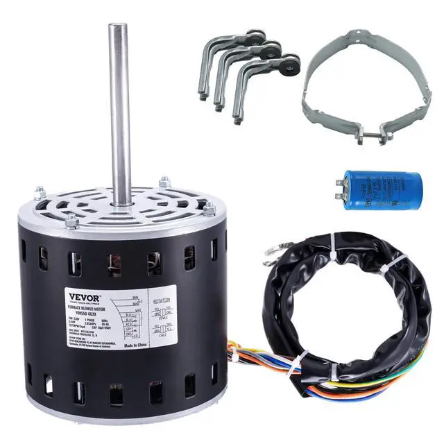 Alt view image 8 of 8 - 3/4HP Furnace Blower Motor, 208/230V 3.85Amps, 1075RPM 5 Speeds, CW/CCW Rotation, 48 Frame 4.8" Shaft Length, 10F/450V Capacitor + 11" Hold Hoop