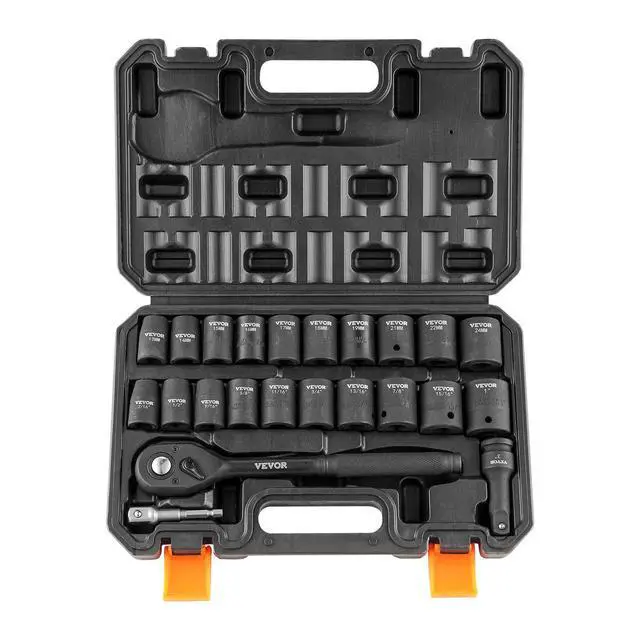 Alt view image 8 of 8 - Impact Socket Set with 1/2" Drive, Comprising 23 Pieces in SAE (7/16" -1") & Metric Measurements, 6 Point Cr-V Alloy Steel, Ideal for Car Maintenance, Includes Ratchet Handle and Durable Storage Case