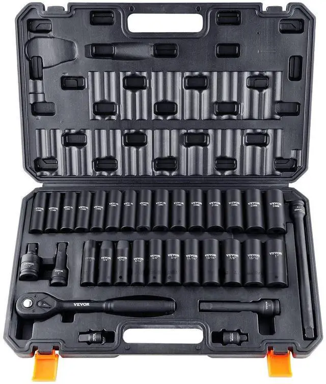 Alt view image 8 of 8 - 1/2" Drive Impact Socket Set, 33 Piece Socket Set SAE 3/8"-1" and Metric 10-24mm, 6 Point Cr-V Alloy Steel for Auto Repair, Easy-to-Read Size Markings, Rugged Construction, Includes Storage Case