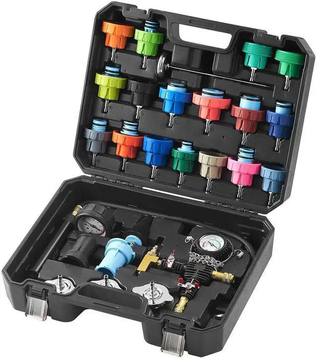 Alt view image 8 of 8 - 28 pcs Universal Radiator Pressure Tester Kit, Coolant Pressure Tester Kit with Manual Pump and Color-coded Test Caps, Coolant Vacuum Refill kit for Cars Motorcycles Trucks Cooling System