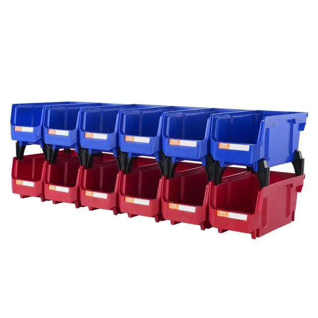 Alt view image 15 of 15 - VEVOR Plastic Storage Bin, (11-Inch x 5-Inch x 5-Inch), Hanging Stackable Storage Organizer Bin, Blue/Red, 12-Pack, Heavy Duty Stacking Containers for Closet, Kitchen, Office, or Pantry Organization