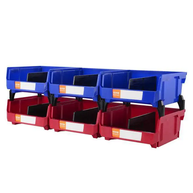 Alt view image 8 of 8 - VEVOR Plastic Storage Bin (11-Inch x 11-Inch x 5-Inch) Hanging Stackable Storage Organizer Bin Blue/Red 6-Pack Heavy Duty Stacking Containers for Closet Kitchen Office Pantry Organization