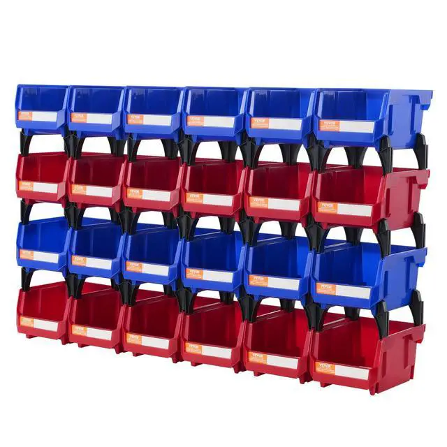 Alt view image 8 of 8 - VEVOR Plastic Storage Bin, (5-Inch x 4-Inch x 3-Inch), Hanging Stackable Storage Organizer Bin, Blue/Red, 24-Pack, Heavy Duty Stacking Containers for Closet, Kitchen, Office, or Pantry Organization