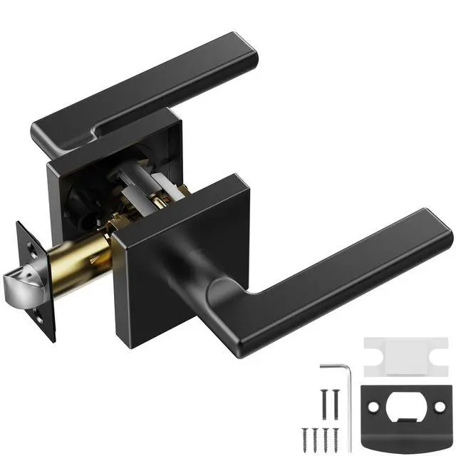 Alt view image 8 of 8 - VEVOR Passage Door Handle, 1 Pack Matte Black Door Lever, Left or Right Handing Reversible Lever Non-Locking, 45° Rotation to Open, Square Interior Door Handles for Hallways, Closets, Meeting Spaces