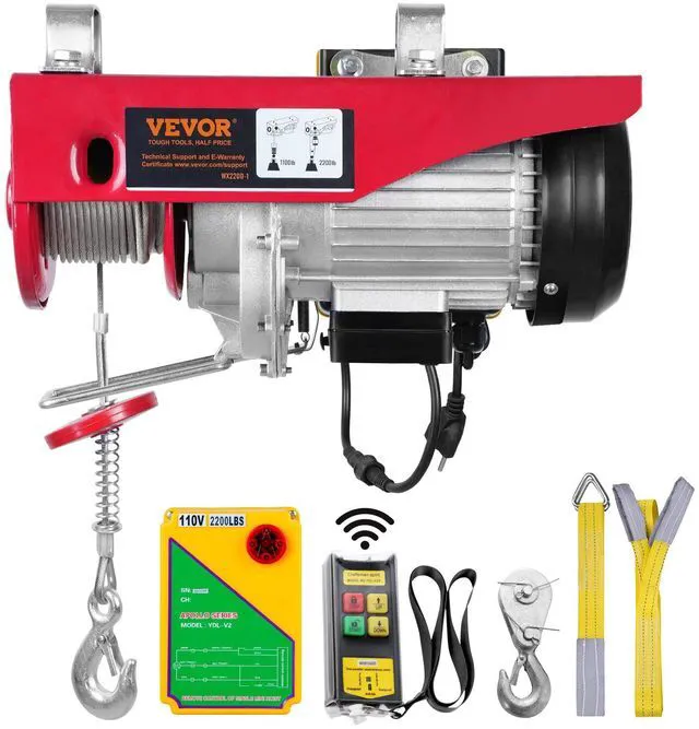 Alt view image 16 of 16 - VEVOR Electric Hoist, 2200 lbs Lifting Capacity, 1600W 110V Electric Steel Wire Winch with Wireless Remote Control, 40ft Single Cable Lifting Height & Pure Copper Motor, for Garage Warehouse Factory