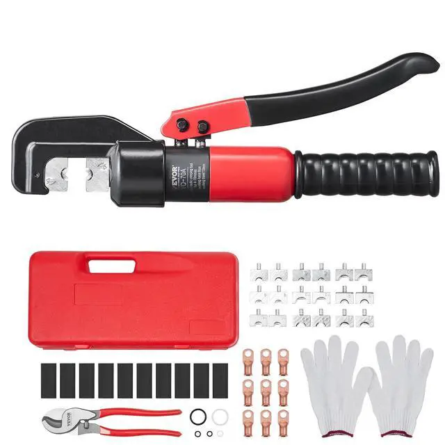 Alt view image 8 of 8 - Hydraulic Crimping Tool with 9 Sets of Dies AWG12-2/0 Copper And Aluminum Terminal Battery Lug Crimper, with a Cutting Pliers, Gloves, 5pcs Copper Ring Connectors, 8pcs Heat Shrink Sleeves