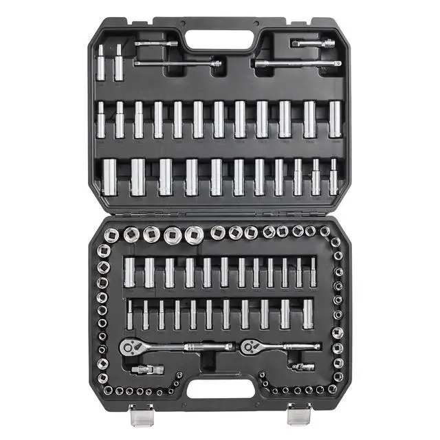 Alt view image 15 of 15 - VEVOR Socket Set, 1/4" and 3/8" Drive Socket and Ratchet Set, 6-Point Socket Opening, 106 Pcs Tool Set SAE and Metric, Deep and Standard Sockets, 5/32-1 in, 5-19 mm, with Accessories, Storage Case