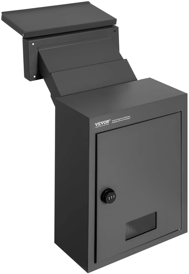Alt view image 15 of 15 - VEVOR Through The Wall Drop Box, Heavy Duty Steel Through the Wall Mailbox with 2.8-7.9" 13" Combination Lock, 12.5x6.3x16.9" Mail Drop Box, Black