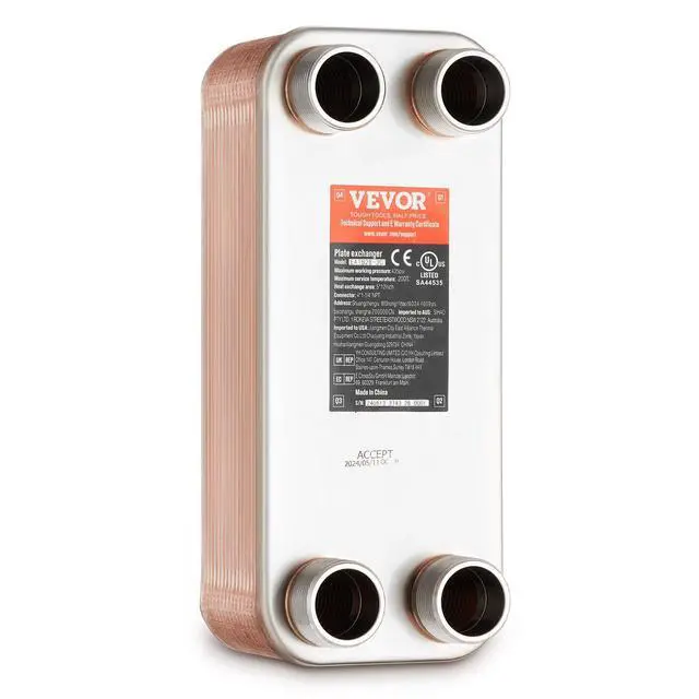 Alt view image 8 of 8 - Heat Exchanger, 5"x 12" 30 Plates Brazed Plate Heat Exchanger, Copper/316L Stainless Steel Water To Water Heat Exchanger For Floor Heating, Water Heating, Snow Melting, Beer Cooling
