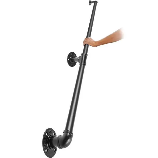 Alt view image 9 of 9 - Pipe Stair Handrail, 5FT Staircase Handrail, 440LBS Load Capacity Carbon Steel Pipe Handrail, Industrial Pipe Handrail with Wall Mount Support, Round Corner Wall Handrailings for Indoor, Outdoor