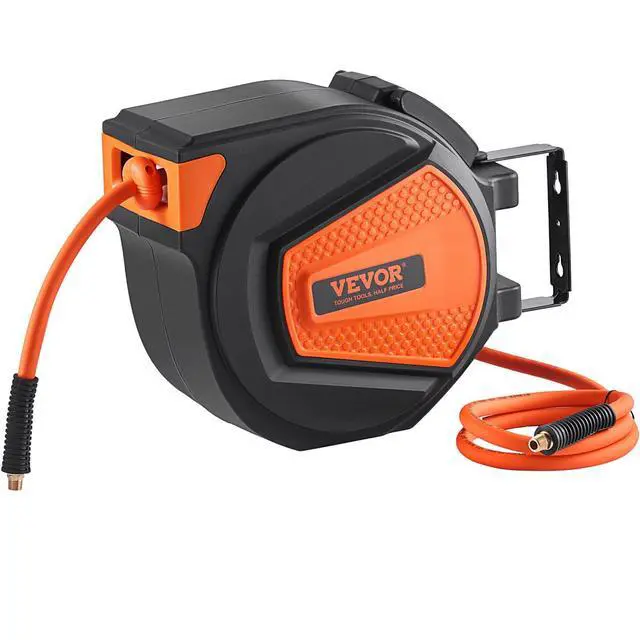 Alt view image 8 of 8 - Retractable Air Hose Reel, 3/8 IN x 50 FT Hybrid Air Hose Max 300PSI, Air Compressor Hose Reel with 5 In Lead in, Ceiling / Wall Mount Enclosed Air Reel, 180° Swivel Mount