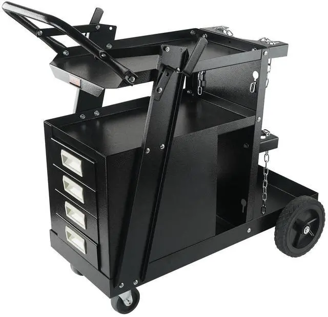 Alt view image 8 of 8 - Welding Cart, 2-Tier 4 Drawers Welder Cart with 265 LBS Weight Capacity, 360° Swivel Wheels, Tank Storage Safety Chains, Heavy Duty Rolling MIG Welder Cart for Mig Welder and Plasma Cutter