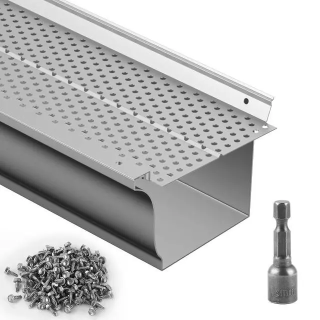 Alt view image 8 of 8 - Gutter Guard, 5 inch Width, Aluminum Leaf Filter DIY Gutter Cover, 52 PCS 208 ft Total Length, 0.157'' Hole Diameter & 0.02'' Thick Raptor Gutter Guards Fits Any Roof or Gutter Type