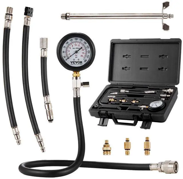 Alt view image 8 of 8 - Compression Tester Adapter Kit, 9 Pcs Automotive Engine Cylinder Leak Down Compression Test, Accurate Dual Scale Pressure Gauge 0-300 psi, with Long Reach Hoses and Case for Engine Cylinders