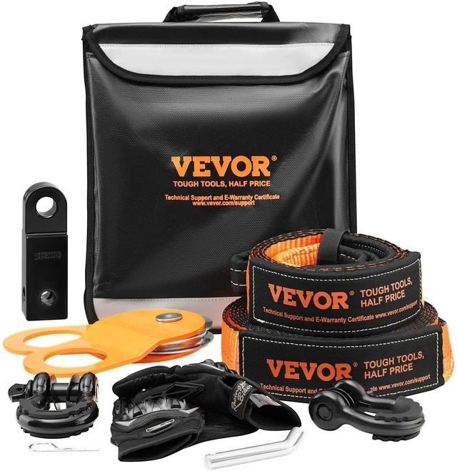 Alt view image 15 of 15 - VEVOR Off-Road Recovery Kit, 3" x 30', Heavy Duty Winch Recovery Kit with 30000 lbs Tow Straps, 44092 lbs D-Ring Shackles, Shackle Receiver, Snatch Block Pulley, Gloves, Storage Bag for ATV Jeep Truck