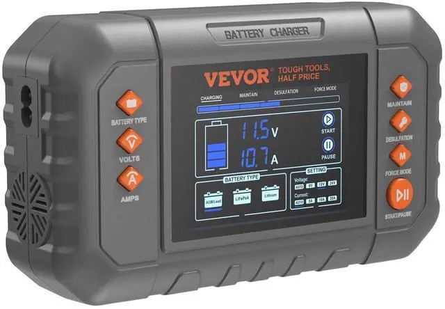 Alt view image 8 of 8 - VEVOR Smart Battery Charger, 20-Amp, Lithium LiFePO4 Lead-Acid (AGM / Gel / SLA) Car Battery Charger with LCD Display, Trickle Charger Maintainer Desulfator for Boat Motorcycle Lawn Mower Deep Cycle