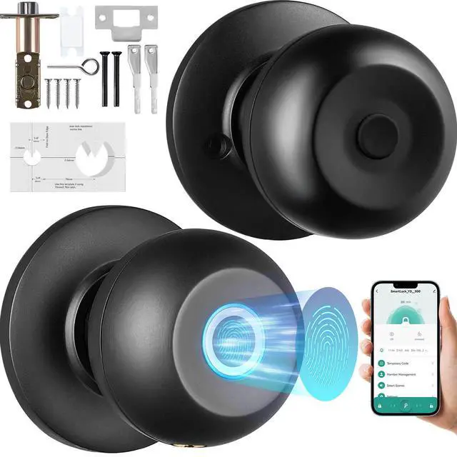 Alt view image 8 of 8 - Smart Door Knob, Biometric Door Lock Bluetooth Smart Lock, Fingerprint Smart Lock with APP Control, Easy Installation Door Lock, for Home Bedrooms, Cloakroom, Hotels, Apartments Offices, Black