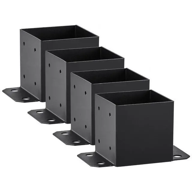 Alt view image 8 of 8 - 6x6 Post Base 4 Pcs, Inner Size 5.6"x5.6" Post Base Brackets, Heavy Duty Powder-Coated Post Anchor Matte Black Wood Post Brackets for Pavilion Deck Railing Support Deck Base Plate