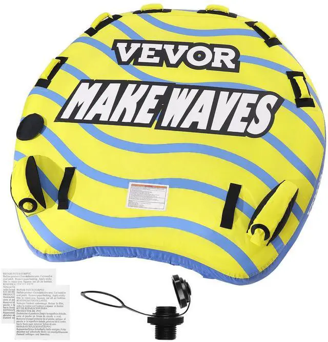 Alt view image 15 of 15 - VEVOR Towable Tube for Boating, 1-3 Riders Inflatable Towable Tube with Bumper Fins, 510 lbs Water Sport Towable Tubes for Boats to Pull, Full Nylon Cover, EVA Grab Handles and Speed Safety Valve