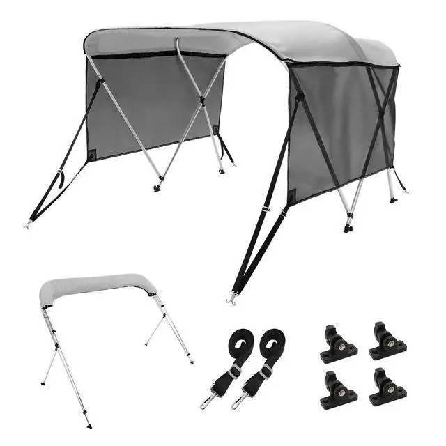 Alt view image 8 of 8 - VEVOR 3 Bow Bimini Top Boat Cover, Detachable Mesh Sidewalls, 600D Polyester Canopy with 1" Aluminum Alloy Frame, Includes Storage Boot, 2 Support Poles, 2 Straps, 6'L x 46"H x 67"-72"W, Light Grey