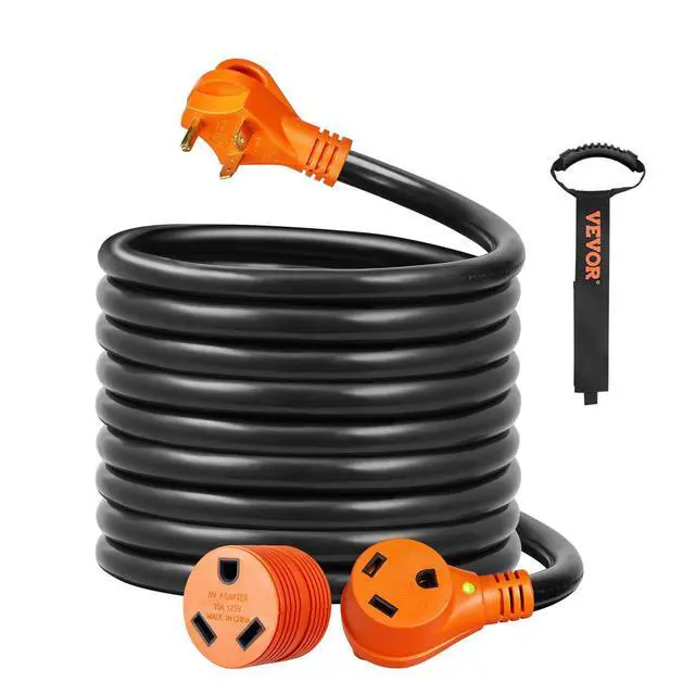 Alt view image 15 of 15 - 25 ft RV Extension Cord, 30 Amp, Heavy Duty STW RV Power Cord, NEMA TT-30R Female NEMA TT-30P Male Plug, with LED Indicator Handle 15A Adapter, for RVs, trams, generators, campers, ETL Listed