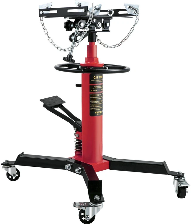 Alt view image 16 of 16 - VEVOR Transmission Jack,1/2Ton/1100lbs Capacity Hydraulic Telescopic Transmission Jack, 2-Stage Floor Jack Stand with Foot Pedal, 360 Swivel Wheel, Garage/Shop Lift Hoist, Red