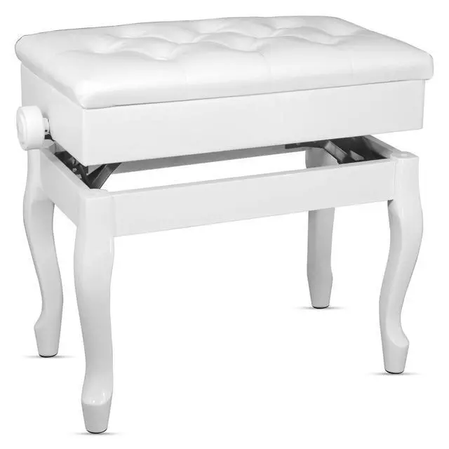 Alt view image 8 of 8 - 5 Core Piano Bench Wooden Height Adjustable Keyboard Stool Heavy Duty Padded Cushioned Seat, Solid Sturdy Wooden Legs + Storage White - PNB WD HD WH