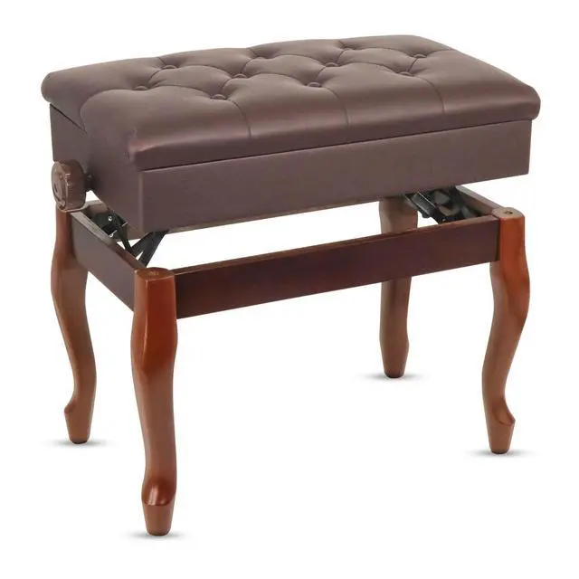 Alt view image 8 of 8 - 5 Core Piano Bench Wooden Height Adjustable Keyboard Stool Heavy Duty Padded Cushioned Seat, Solid Sturdy Wooden Legs + Storage Brown - PNB WD HD BR