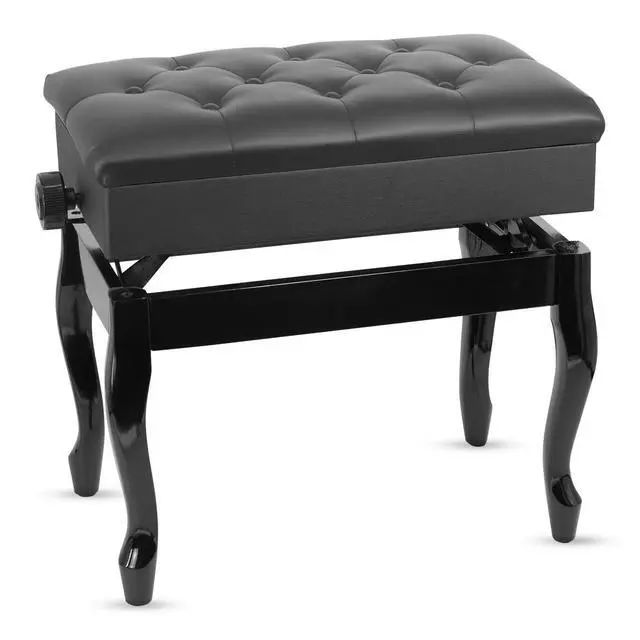 Alt view image 8 of 8 - 5 Core Piano Bench Wooden Height Adjustable Keyboard Stool Heavy Duty Padded Cushioned Seat, Solid Sturdy Wooden Legs + Storage - PNB WD HD BLK