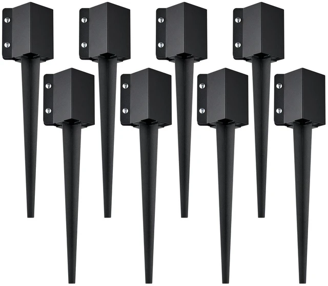 Alt view image 8 of 8 - Fence Post Anchor Ground Spike, 8 Pack 24 x 4 x 4 Inches Outer Diameter (Inner Diameter 3.5 x3.5 Inches), Metal Black Powder Coated Post Stake Ground, for Mailbox Deck Garden Railing