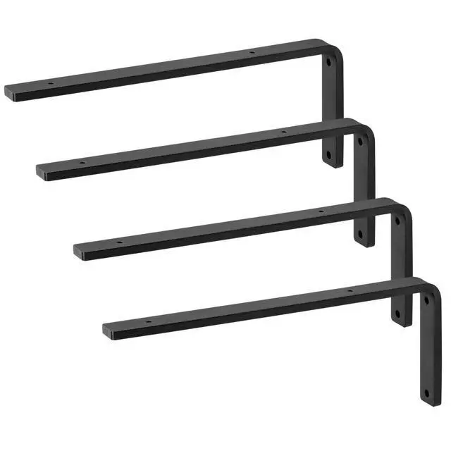 Alt view image 8 of 8 - VEVOR Shelf Bracket, 16 x 6 in 4 Pcs, Heavy Duty Floating Shelf Brackets, Brackets for Shelves, 10mm Thick Matte Black L Shelf Bracket,Steel Shelving Brackets with 160 lbs Load Capacity
