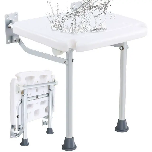 Alt view image 8 of 8 - Folding PE Shower Seat, 15.7'' x 14.8'' Unfolded, Wall Mounted Fold Up Shower Bench with 500 lbs Load Capacity, Space Saving Fold Down Shower Chair for Seniors Pregnant Women Children Adults