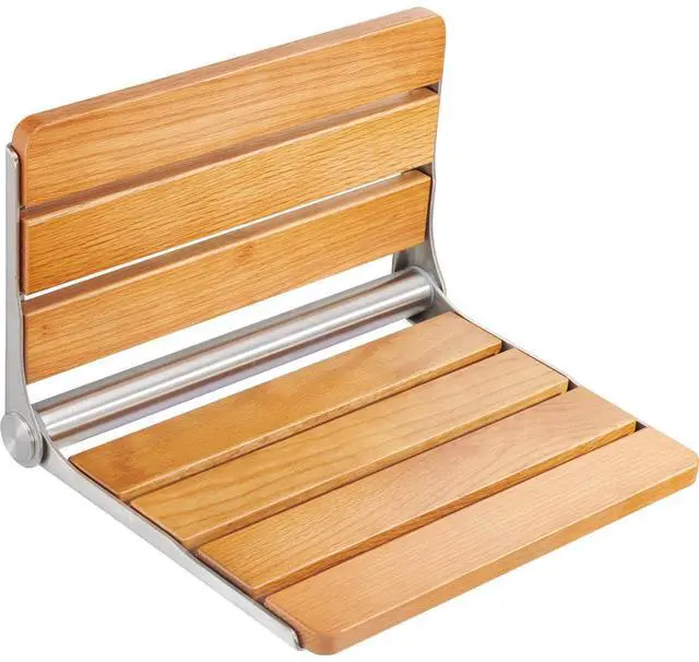 Alt view image 8 of 8 - Folding Oak Shower Seat, 16.1" x 13.4" Unfolded, Wall Mounted Fold Up Shower Bench with 440 lbs Load Capacity, Space Saving Home Care Fold Down Shower Chair, for Seniors Pregnant Women Children