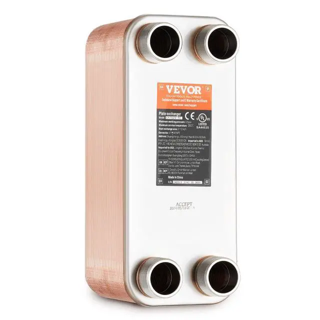 Alt view image 8 of 8 - Heat Exchanger, 5"x 12" 50 Plates Brazed Plate Heat Exchanger, Copper/316L Stainless Steel Water To Water Heat Exchanger For Floor Heating, Water Heating, Snow Melting, Beer Cooling