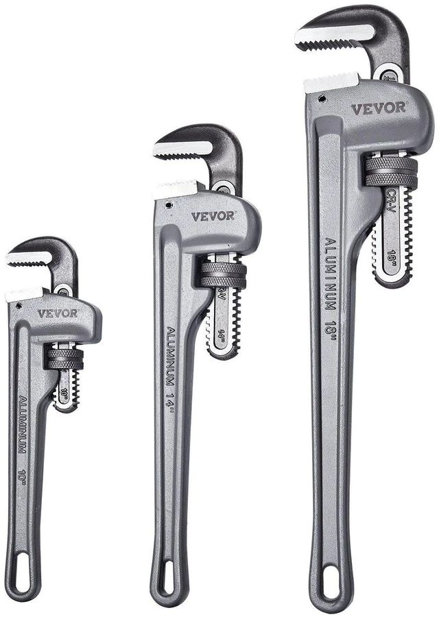 Alt view image 10 of 11 - VEVOR 3-Piece Pipe Wrench Set, 10" 14" 18" Aluminum Straight Pipe Wrench, Adjustable Plumbing Wrench, with High Strength Jaw and Ergonomic Handle, Hangable Design, for Water Pipes, Automotive Repairs