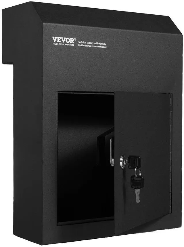 Alt view image 8 of 8 - VEVOR Through The Door Key Drop Box, Heavy Duty Steel Through the Door Mailbox with 1.8" 12" Key Lock, 12x6x16" Mail Drop Box, Black
