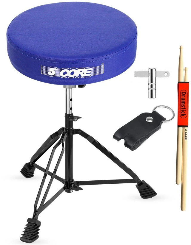 Alt view image 8 of 8 - 5 Core Drum Throne 3 Inch Thick Padded Comfortable Guitar Stool Double Braced Drummer Chair Height Adjustable Musician Seat For Adults And Kids Blue - DS BLKCH BLU