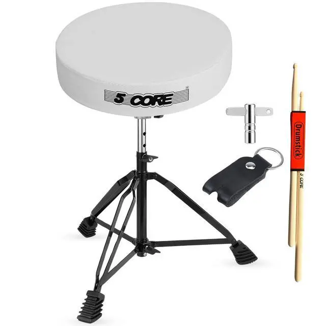 Alt view image 8 of 8 - 5 Core Drum Throne 3 Inch Thick Padded Comfortable Guitar Stool Double Braced Drummer Chair Height Adjustable Musician Seat For Adults And Kids White - DS BLKCH WH