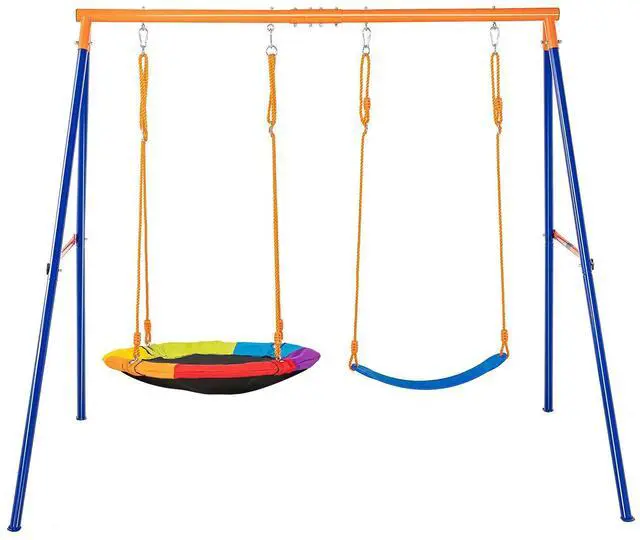 Alt view image 8 of 8 - VEVOR Swing Sets for Backyard 1 Saucer 1 Belt Swing Seat A-Frame Metal Stand