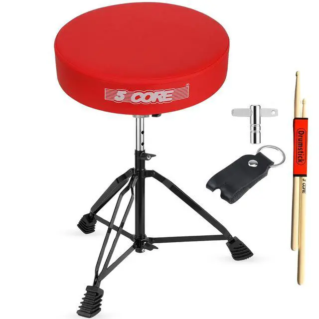 Alt view image 8 of 8 - 5 Core Drum Throne 3 Inch Thick Padded Comfortable Guitar Stool Double Braced Drummer Chair Height Adjustable Musician Seat For Adults And Kids Red - DS BLKCH RED