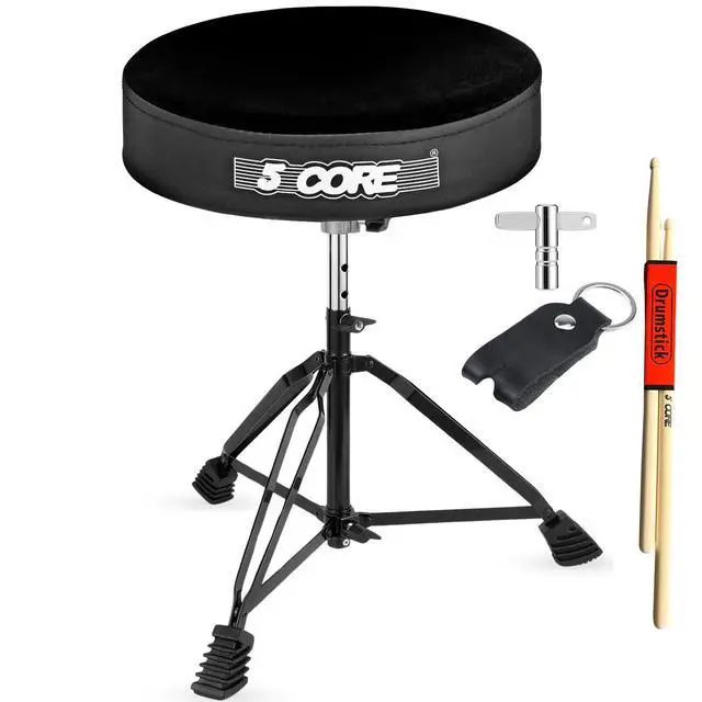 Alt view image 8 of 8 - 5 Core Drum Throne 3 Inch Thick Padded Velvet Top Guitar Stool Double Braced Drummer Chair Height Adjustable Musician Seat For Adults And Kids Black - DS BLKCH VEL BLK