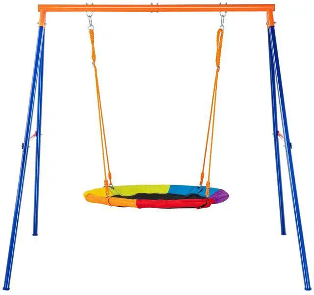 Alt view image 8 of 8 - Swing Sets for Backyard, 440lbs Load Capacity Swing Set, 40" Saucer Swing Seat with Heavy Duty A-Frame Metal Swing Stand and Adjustable Rope, Easy to Assemble, Swingset Outdoor for Kids